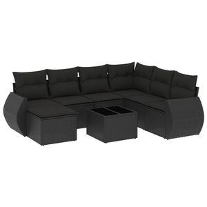 vidaXL Set mobilier de grădină cu perne, 8 piese, negru, poliratan