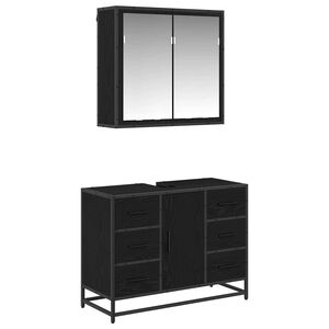 vidaXL Set de mobilier pentru baie 2 buc. Stejar Negru 80 x 33 x 60 cm