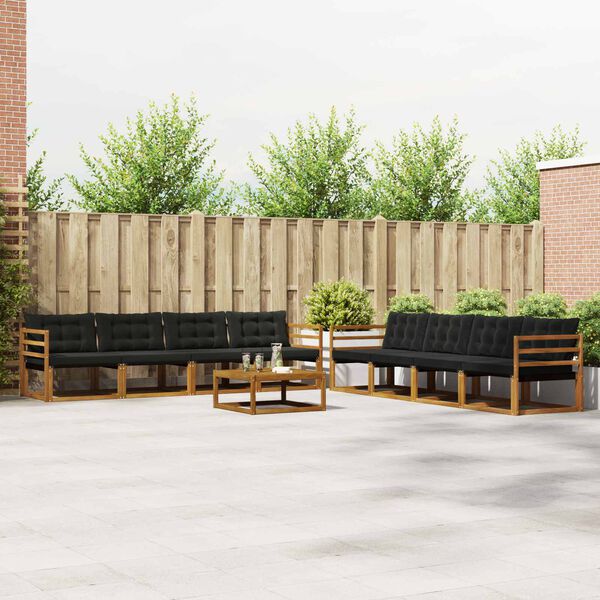 vidaXL Set de canapele de exterior cu pernă 9 pcs Natural și Negru