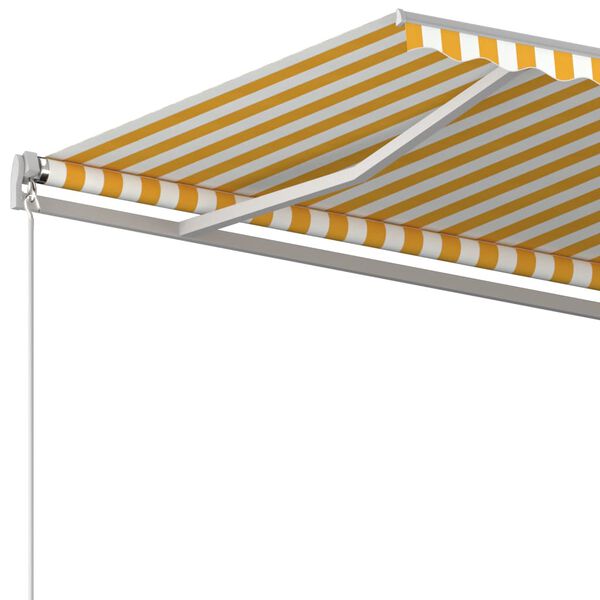vidaXL Copertină retractabilă automat cu st&acirc;lpi, galben/alb, 3x2,5 m