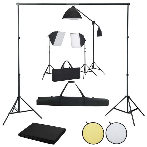 vidaXL Kit studio foto cu lumini softbox, fundal și reflector