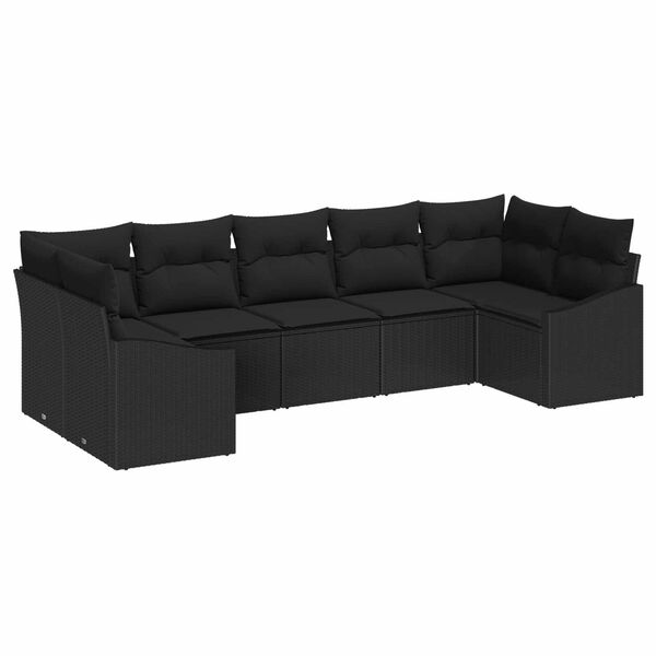 vidaXL Set de canapele pentru grădină 7 pcs Negru poliratan