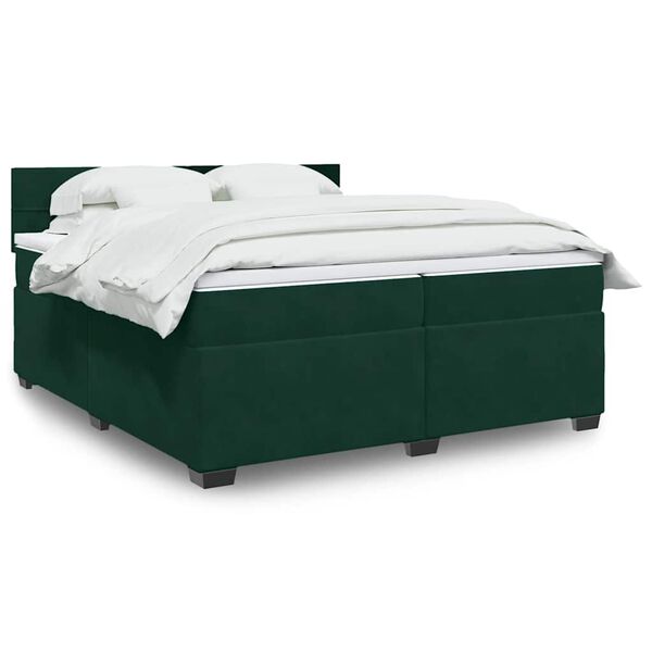vidaXL Pat box spring cu saltea, verde &icirc;nchis, 200x200 cm, catifea