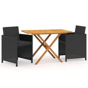 vidaXL Set mobilier de grădină cu perne, 3 piese, negru