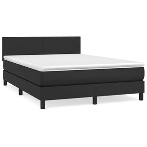 vidaXL Pat box spring cu saltea, negru, 140x200 cm, piele ecologică