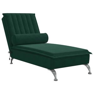 vidaXL Șezlong de masaj cu sprijin, verde &icirc;nchis, catifea