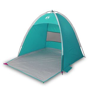 vidaXL Cort de plajă 3 persoane, verde marin, impermeabil