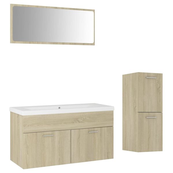 vidaXL Set mobilier de baie, stejar sonoma, lemn prelucrat