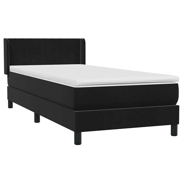 vidaXL Pat box spring cu saltea, negru, 90x210 cm, catifea