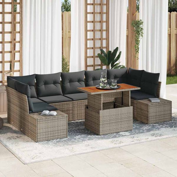 vidaXL Set de masă pentru grădină cu pernă 8 pcs Gri și Brown