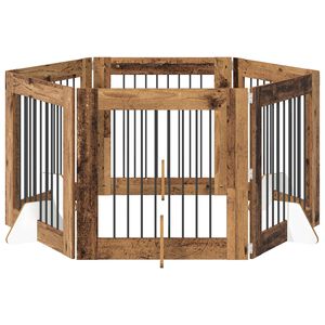 vidaXL Poartă pentru c&acirc;ini cu suporturi 6 pcs Lemn vechi 80 x 80 cm