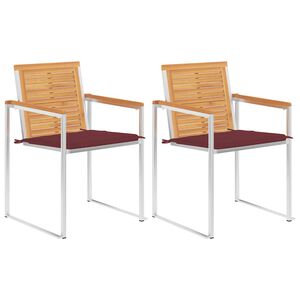 vidaXL Scaune de grădină cu perne, 2 buc., lemn masiv de tec și oțel