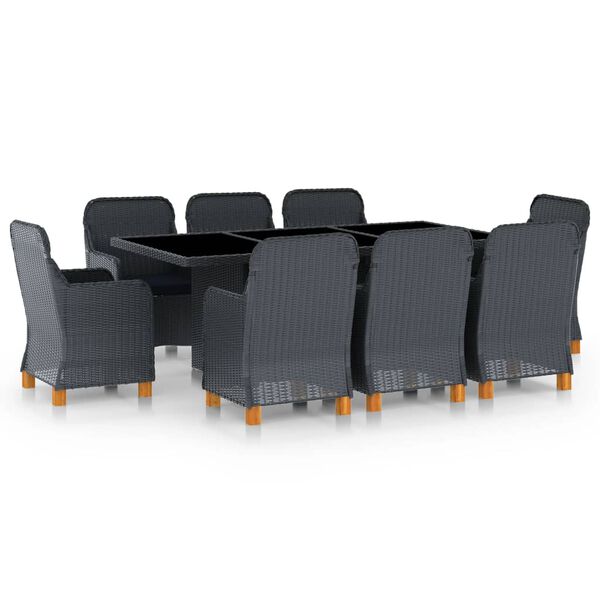 vidaXL Set mobilier exterior cu perne, 9 piese, gri &icirc;nchis, poliratan