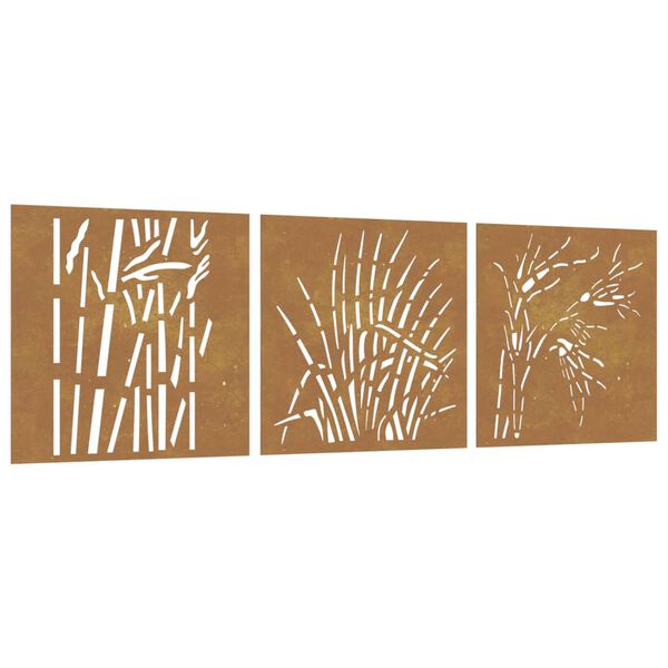 vidaXL Decor de perete 3 buc. 55x55 cm model iarba oțel Corten
