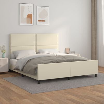 vidaXL Cadru de pat cu tăblie, crem, 180x200 cm, piele ecologică