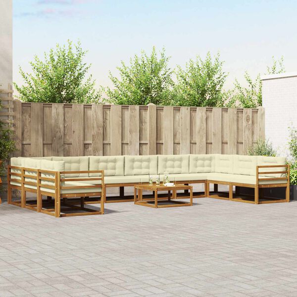 vidaXL Set de canapele de exterior cu pernă 11 pcs Natural și Crem