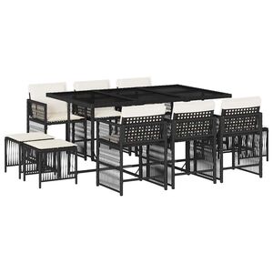 vidaXL Set mobilier de exterior cu perne, 11 piese, negru, poliratan