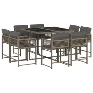 vidaXL Set mobilier grădină cu perne, 9 piese, gri, poliratan