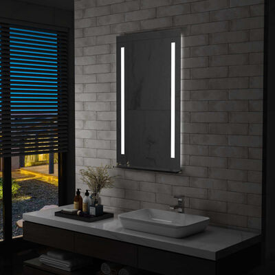 vidaXL Oglindă cu LED de perete pentru baie, cu raft, 60 x 100 cm