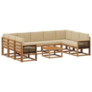 vidaXL Set de canapele de exterior cu pernă 10 pcs Natural și Bej