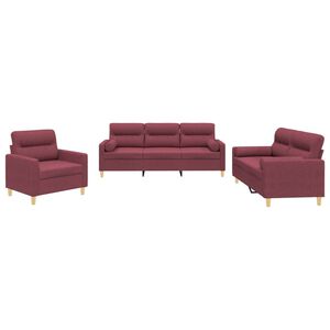 vidaXL Set canapea cu perne, 3 piese, roșu vin, material textil