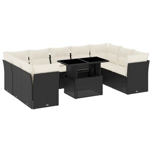 vidaXL Set canapele de grădină cu perne, 10 piese, negru, poliratan