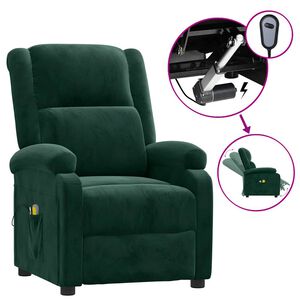 vidaXL Fotoliu de masaj electric, verde &icirc;nchis, catifea