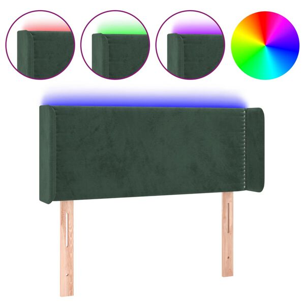 vidaXL Tăblie de pat cu LED, verde &icirc;nchis, 93x16x78/88 cm, catifea