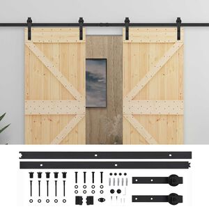 vidaXL Ușă glisantă 2 pcs Natural și Negru Lemn masiv de pin