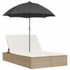 vidaXL Șezlong dublu cu perne/umbrelă de soare, bej, poliratan