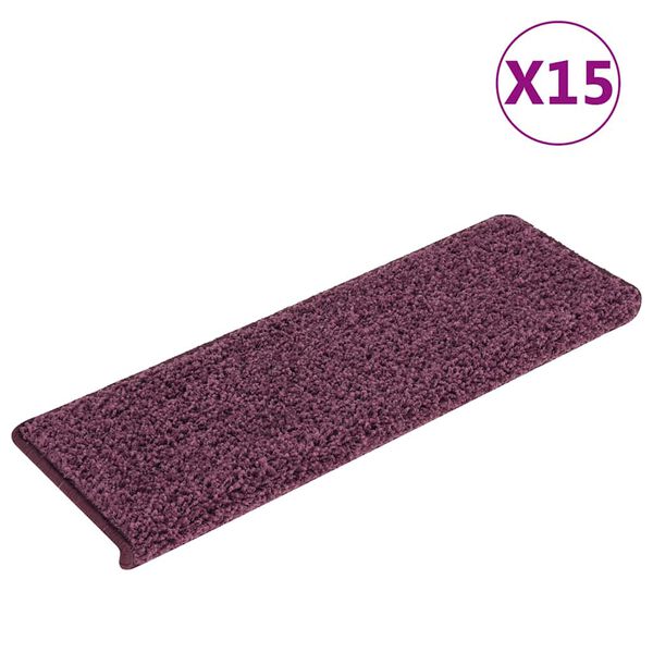 vidaXL Covorașe pentru scări, 15 buc., 65x21x4 cm, violet &icirc;nchis, cu margini dreptunghiulare