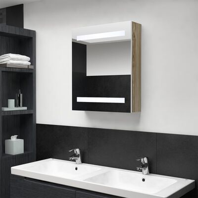 vidaXL Dulap de baie cu oglindă și LED, alb și stejar, 50x14x60 cm