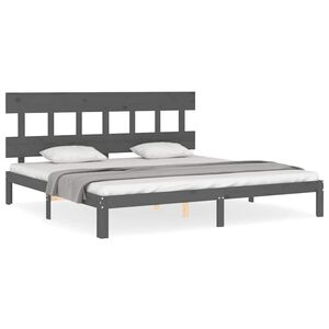 vidaXL Cadru pat cu tăblie 200x200 cm, gri, lemn masiv