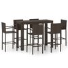 vidaXL Set bar exterior cu cotieră, 7 piese, maro, poliratan