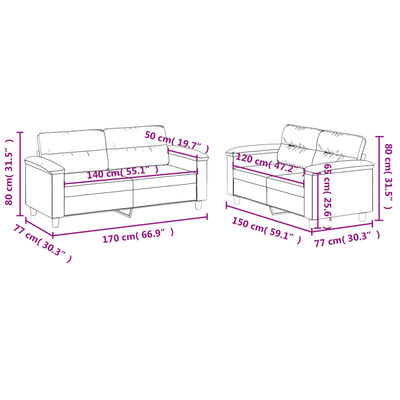 vidaXL Set de canapele cu perne, 2 piese, bej, microfibră