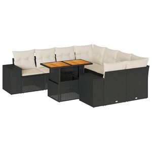 vidaXL Set mobilier de grădină cu perne, 9 piese, negru, poliratan