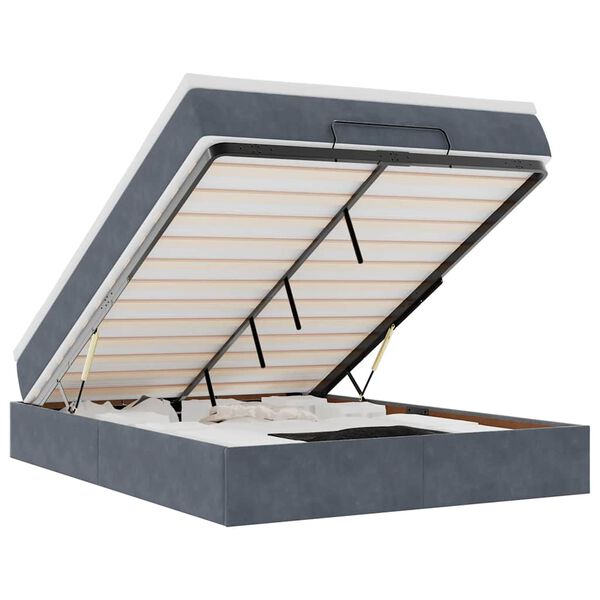 vidaXL Cadru de pat otoman cu saltea Gri &icirc;nchis 140x190cm catifea