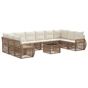 vidaXL Set de canapele pentru grădină 11 pcs Bej și alb crem poliratan