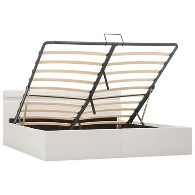 vidaXL Cadru pat hidraulic cu ladă LED alb 180x200 cm piele ecologică