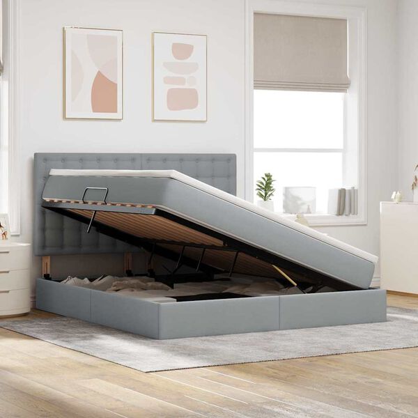 vidaXL Pat cu saltea și LED cu led Gri deschis 180 x 200 cm Poliester