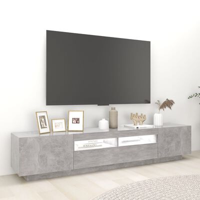 vidaXL Comodă TV cu lumini LED, gri beton, 200x35x40 cm