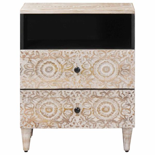 vidaXL Dulap pentru pat Alb 50 x 33 x 60 cm Lemn de mango solid