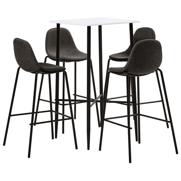 vidaXL Set mobilier de bar, 5 piese, gri &icirc;nchis, material textil