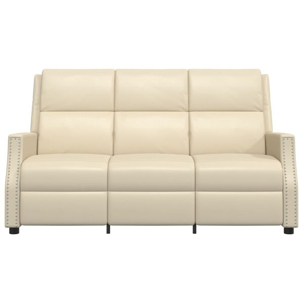 vidaXL Fotoliu rabatabil de masaj, 3 locuri, crem, piele ecologică