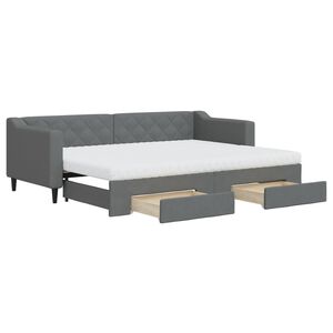 vidaXL Pat de zi cu extensie și sertare, gri &icirc;nchis, 80x200 cm textil