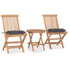 vidaXL Set mobilier exterior pliabil cu perne, 3 piese, lemn masiv tec