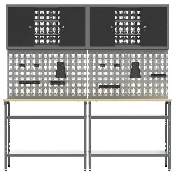 vidaXL Set banc de lucru cu raft 8 pcs Gri Oțel vopsit electrostatic