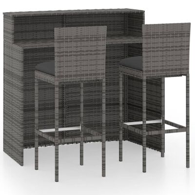 vidaXL Set mobilier de bar de grădină cu perne, 3 piese, gri