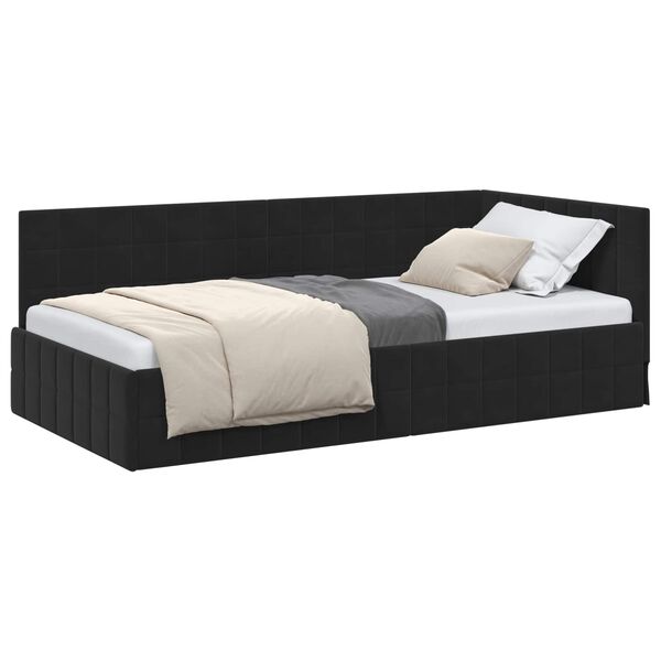 vidaXL Cadru de pat colțar cu headboard Negru 90 cm x 190 cm Catifea