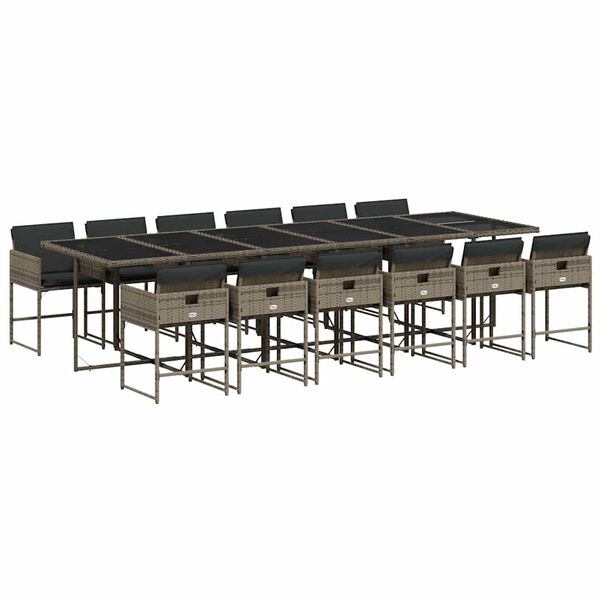 vidaXL Set mobilier de grădină cu perne, 13 piese, gri, poliratan